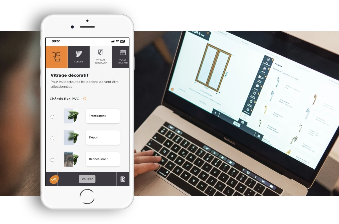 Configurateur de vitrage disponible sur desktop et tablette
