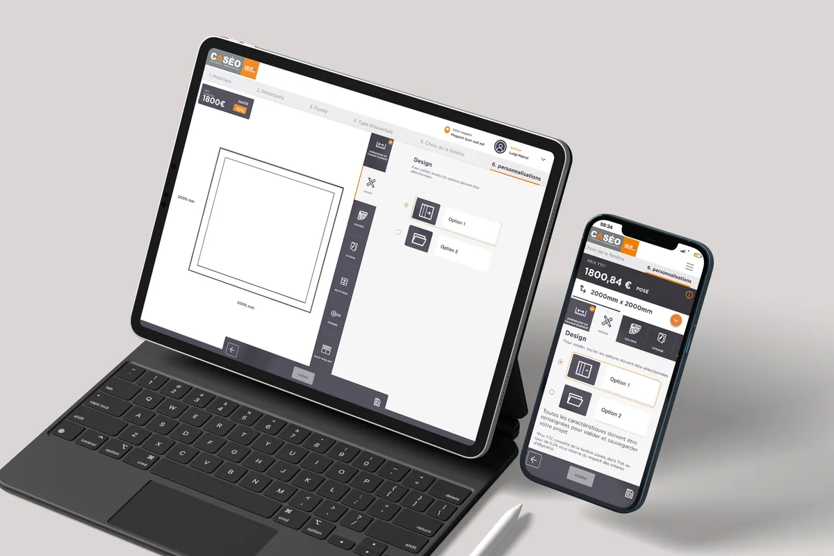 Configurateur 2D de fenêtres Caseo intégré à un site e-commerce