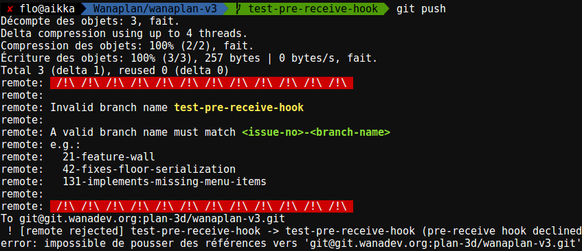 Screenshot Git pre-commit hook rejected branch
