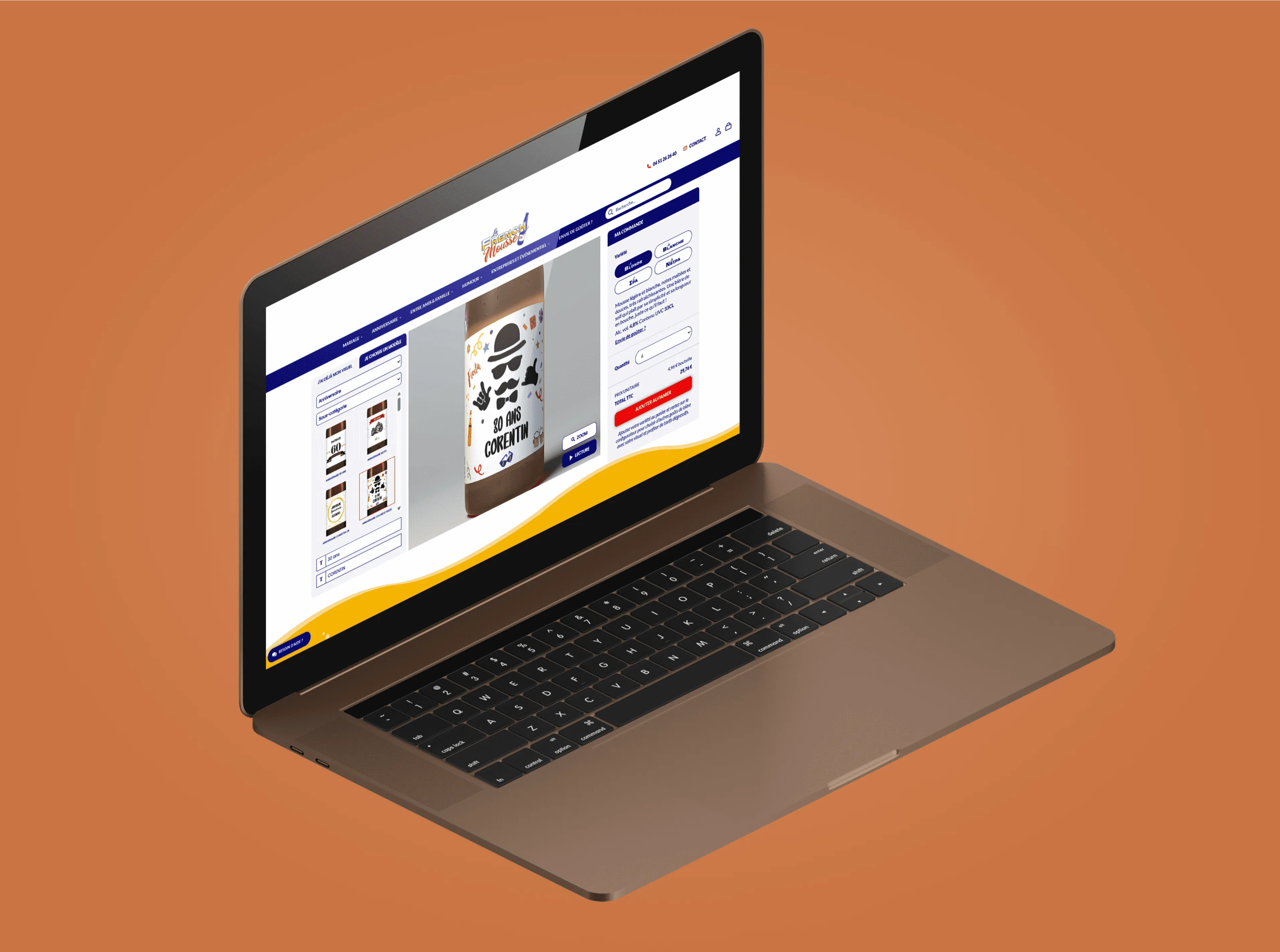 écran d'ordinateur portable avec le site La French Mousse sur l'écran